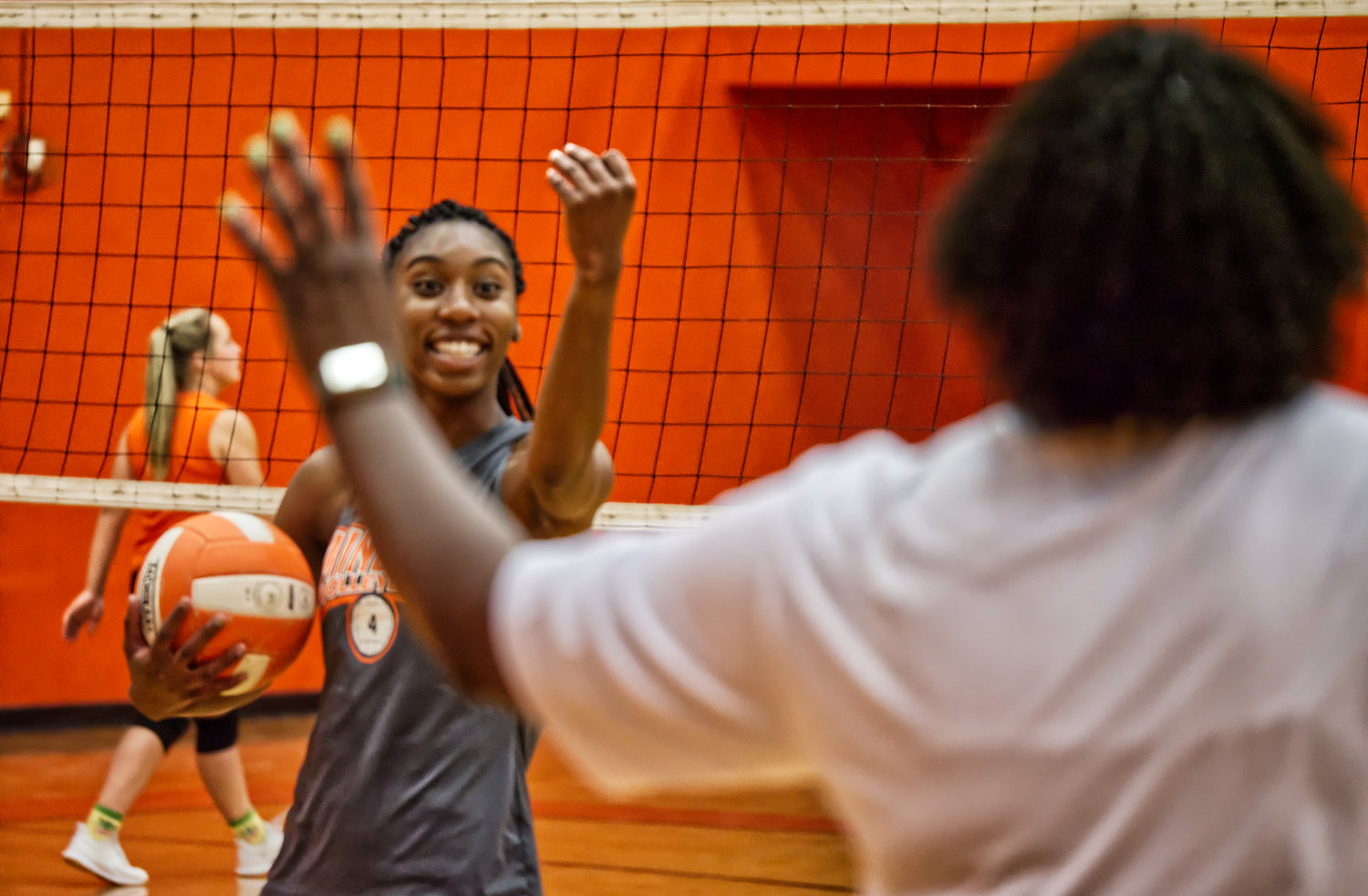 Mineola volleyball player Tahjae Black confirms she understands coach TaShara Everett.
